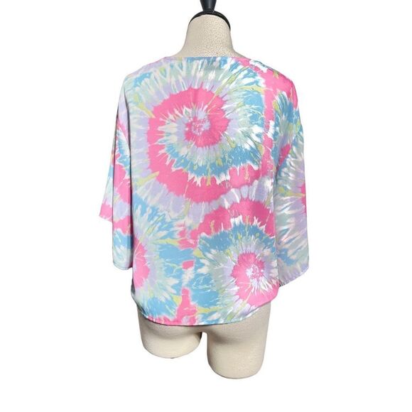 Adrienne Short Sleeve V Neck Tie Dye Blouse Size Small - Picture 3 of 5